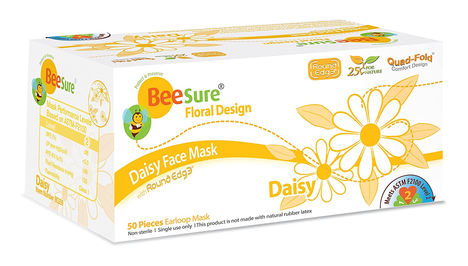 Cranberry 2330 BeeSure Earloop Face Masks ASTM Level 2 Daisy Floral Yellow 50/Bx Cranberry 2330 BeeSure Earloop Face Masks ASTM Level 2 Daisy Floral Yellow 50/Bx